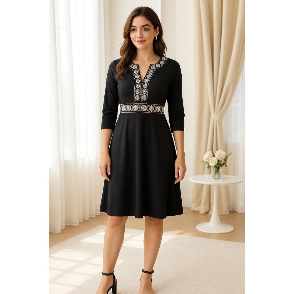 Sigrid Olsen Sm Dress Y2K Sequin V-Neck Empire Waist Knee Length Petite Floral - Picture 7 of 12